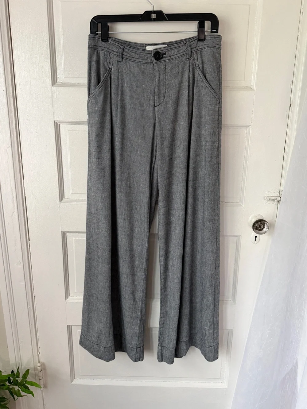 Anthropologie Linen Blend Wide Leg Low Rise Pants Relaxed Fit Minimalist Boho - Picture 5 of 14